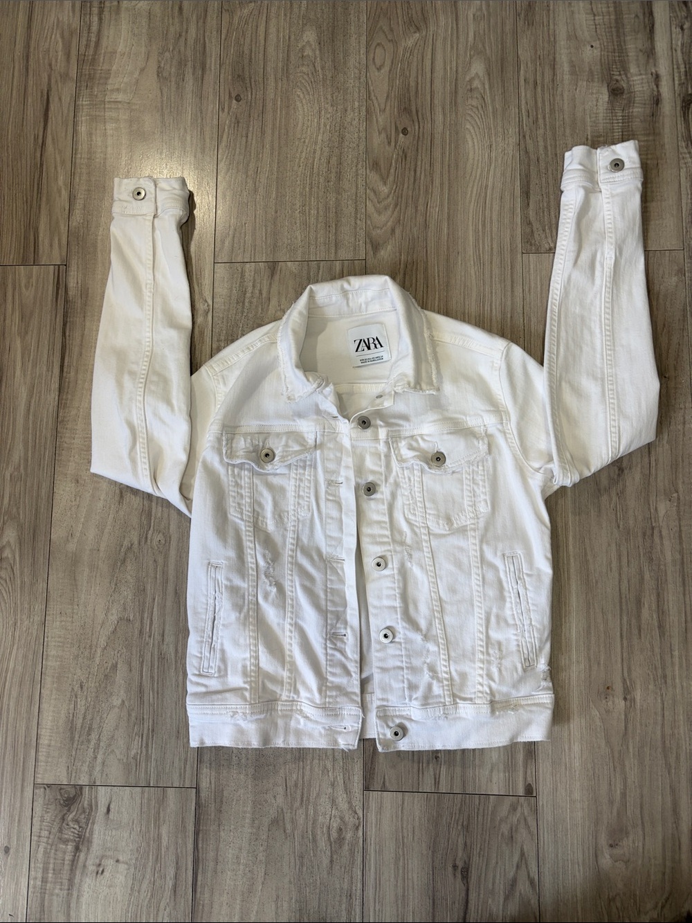Zara White Cotton Denim Trucker Jacket